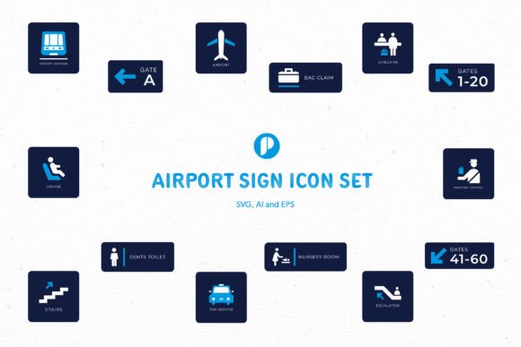 Airport Sign Icon Set Graphics and Ux And Ui Kits