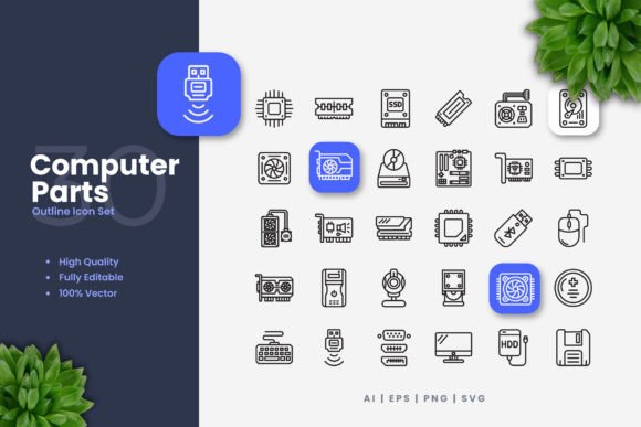 Computer Part Icons: Graphics and Icons for Branding