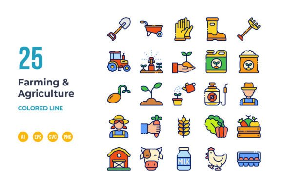 Farm and Agriculture Icon - Colored Line Graphics and Icons Review