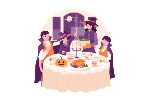 Halloween Dinner Party Illustration Graphics