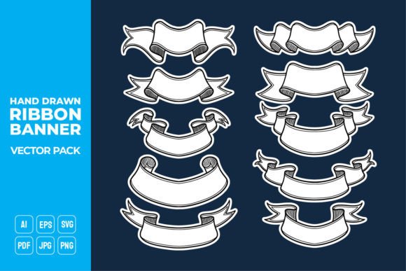Hand Drawn Ribbon Banner Vector Pack 11 Graphics & Graphic Templates