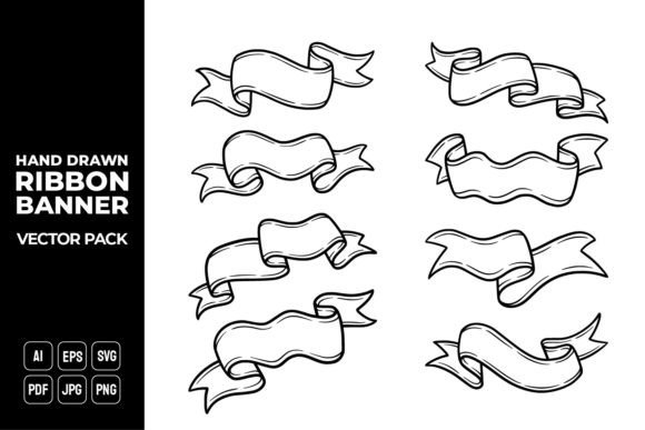 Hand Drawn Ribbon Banner Vector Pack 13