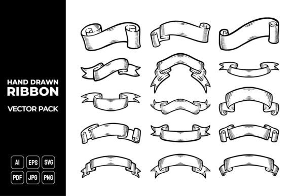 Hand Drawn Ribbon Banners Collection Graphics and Illustrations