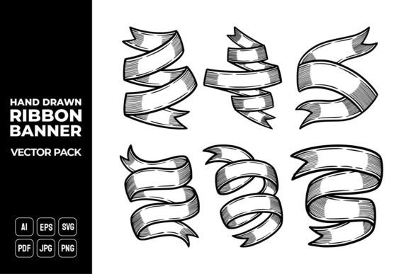 Hand Drawn Ribbon Banners Vector Pack 5 Graphics and Illustrations