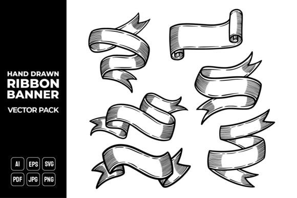 Hand Drawn Ribbon Banners Vector Pack 6 Graphics and Illustrations