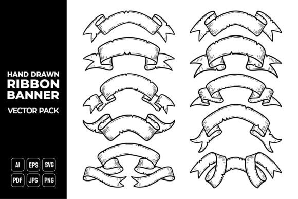 Hand Drawn Ribbon Banners Vector Pack 8 Graphics