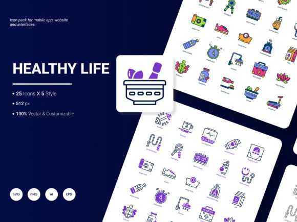 Healthy Life Icon Pack: Graphics and Icons for Digital Sellers
