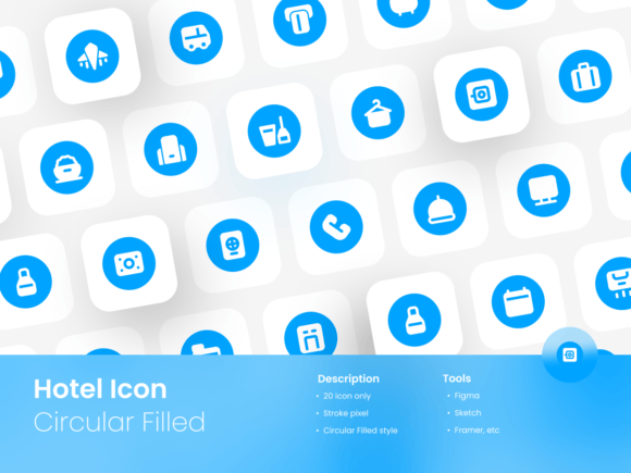Hotel Icon Set Circular Filled Style Graphics and Icons