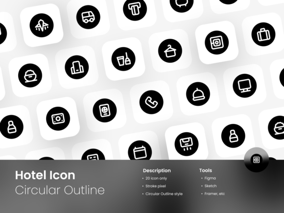 Hotel Icon Set Circular Outline Style Graphics and Icons Review