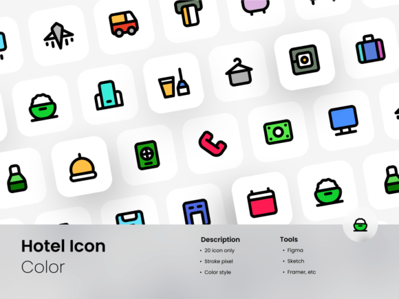Hotel Icon Set Colored Style Graphics and Icons Review