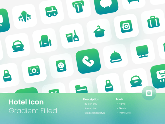 Hotel Icon Set Gradient Filled Style for Modern Graphics and Icons