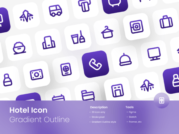 Hotel Icon Set Gradient Outline Style Graphics and Icons