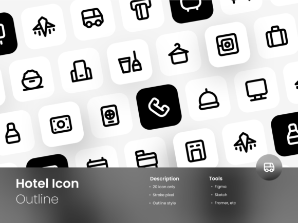 Hotel Icon Set Outline Style: Modern Graphics and Icons for Branding