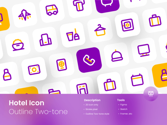 Hotel Icon Set Outline Two-Tone Style Graphics and Icons Review
