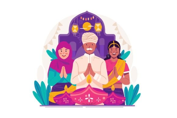 People Celebrate Diwali Illustration: Graphics and Illustrations for Seasonal Sales