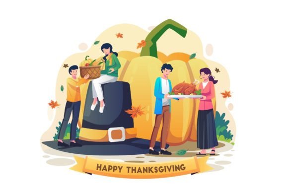 People Celebrate Thanksgiving Illustrati Graphics